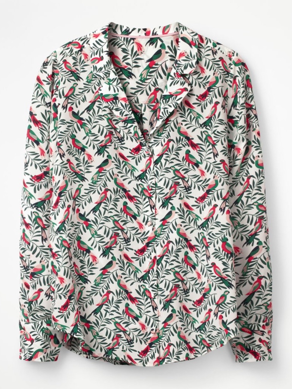 Boden Tabitha 100% Silk White Blouse with Red & Green Bird Print - Picture 8 of 16